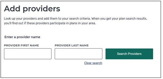 Screenshot of Medicare Plan Finder provider search function